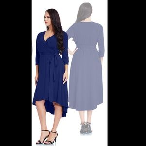 GRAPENT Women's Plus Size Solid V Neck Knee Length